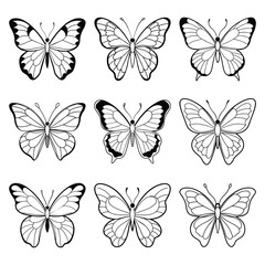 Butterfly hand drawing line art collection vector illustration isolated on white background