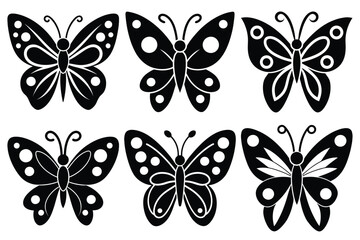 Butterfly silhouette collection vector illustration isolated on white background