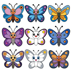 Colorful Butterfly collection vector illustration isolated on white background