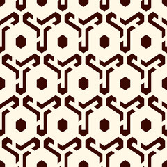 Honeycomb seamless pattern. Hexagon mosaic tiles ornament. Ethnic surface print. Repeated geometric figures background. Ornamental wallpaper. Modern geo design digital paper. Vector abstract work.