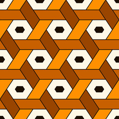 Hexagonal seamless pattern. Mosaic tiles. Geometrical wallpaper. Honeycomb print. Ethnic ornament illustration. Wicker background. Flooring image. Geometric backdrop. Vector art work