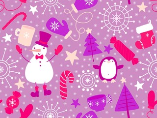 Winter seamless snowman pattern for fabrics and textiles and packaging