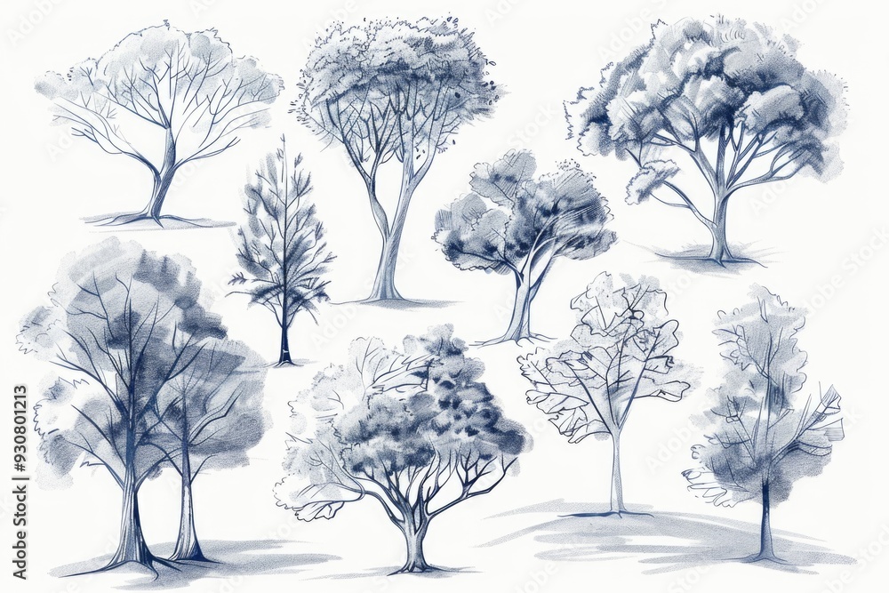 Poster pencil drawing of a group of trees