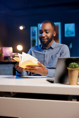 BIPOC content creator doing literature critique for his online streaming channel audience....