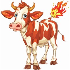 Cow flame animal cartoon isolated whitebackground 16:9