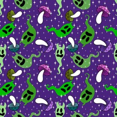 Halloween ghost seamless cartoon mushrooms pattern for wrapping paper