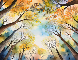 Minimalist Forest Canopy Abstract Leaves and Branches Creating a Patterned Sky in a Simple Design