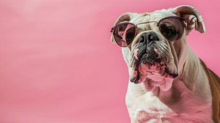 Fashion dog in sunglasses, on an isolated pink background