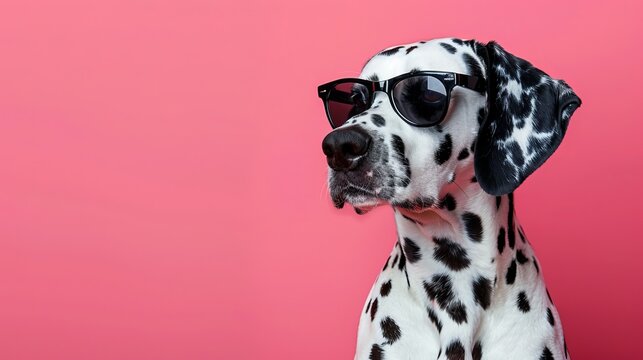 Fashion dog in sunglasses, on an isolated pink background