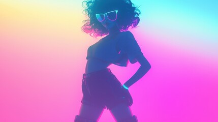 Obraz premium Neon Retro Girl with Sunglasses s Fashion and Style