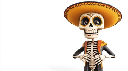 A skeleton wearing a sombrero and a skeleton costume