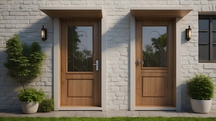 Fototapeta premium A modern creative door design of a small house exterior design with elegant front elevation door 