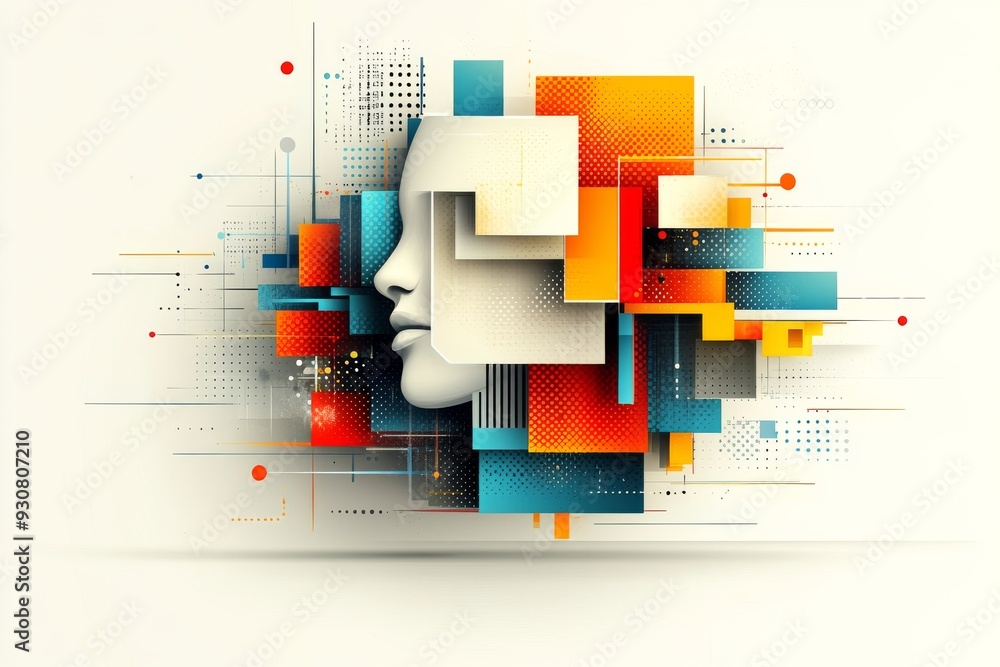 Poster modern abstract art with intersecting shapes and colors perfect for contemporary design themes