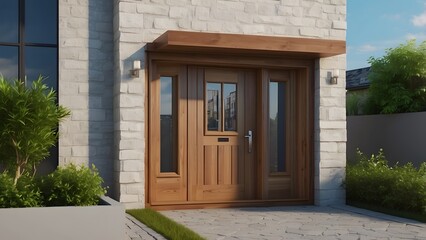 A modern creative door design of a small house exterior design with elegant front elevation door 