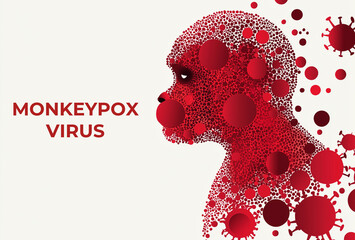 Red silhouette of monkey representation of monkeypox or mpox virus spread