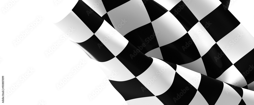 Poster wavy racing checkered flag with diagonal folds. realistic 3d render