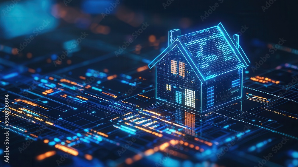 Poster digital house model smart home futuristic architecture technology internet of things home automation