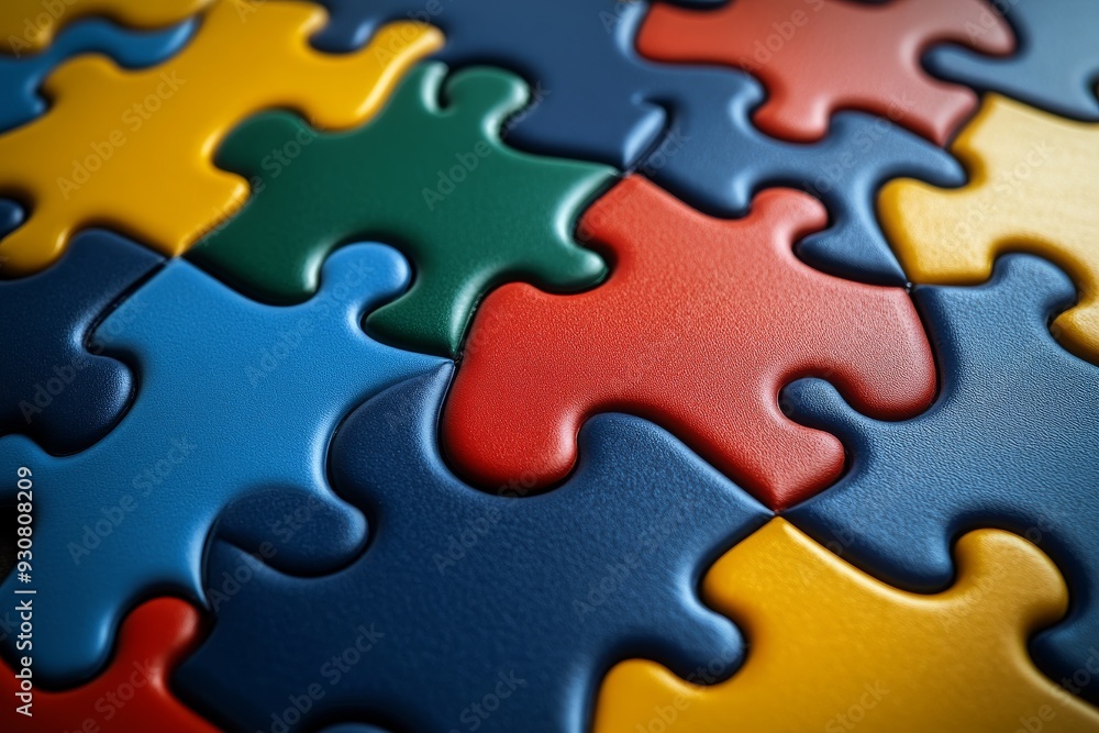 Poster vivid puzzle pieces interlocking metaphor for problem solving and team collaboration