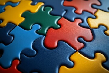 Fototapeta premium Vivid puzzle pieces interlocking metaphor for problem solving and team collaboration