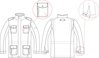 4 pockets jacket flat tech pack apparel sketch © Elza