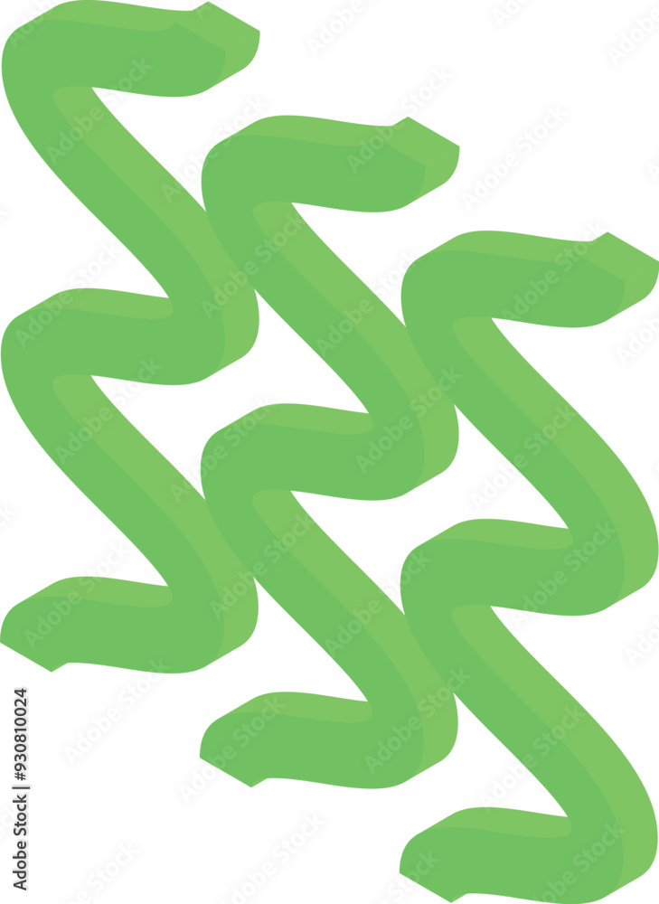 Poster green waves are forming an abstract isometric pattern on a white background