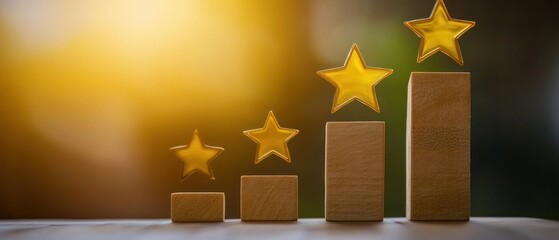 Golden Stars on Wooden Blocks Ascending in Size