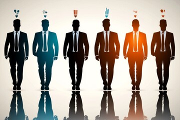 Collection of business people figurines on a puzzle representing strategic teamwork and corporate planning