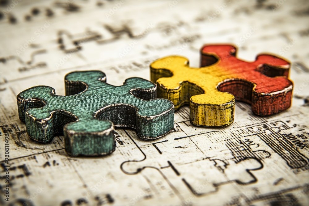 Poster colorful jigsaw puzzle pieces symbolizing problem solving and teamwork in a fun and engaging way