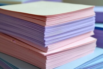 Neatly stacked layers of paper in various colors ideal for crafting and artistic backgrounds