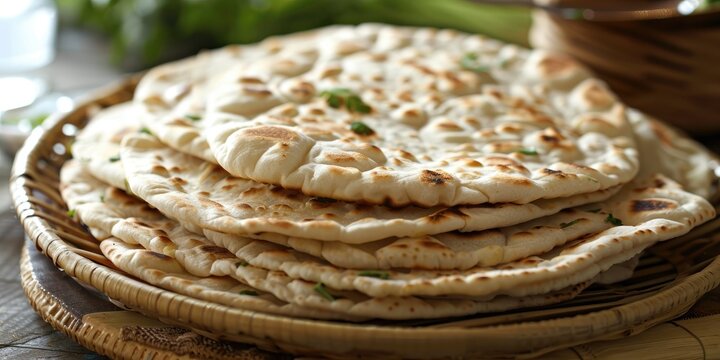 Shami Flatbread A Delicious Blend of Wheat and Flour Small Aish Shamy or Pita Bread Baked in Hot Ovens from Wheat Flour Yeast Salt and Water
