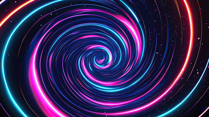 Graphic Design Art of Abstract Illusion of Spiral with Geometric Shapes of Neon Lines, Vibrant Digital Art, Dynamic Visual Effects, Futuristic Patterns, Modern Neon Design, Artistic Illusion