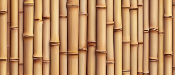 Fototapeta premium Close-up of a Smooth, Light Brown Bamboo Wall