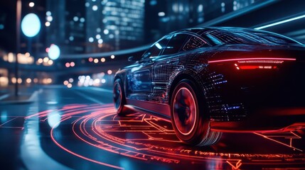 Show an autonomous vehicle processing realtime data through edge computing to make instant navigational decisions