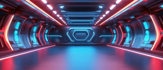 Futuristic empty stage. Modern Future background technology Sci-fi interior concept. 3d rendering