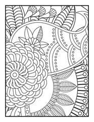 Coloring pages for children and adults. Blooming garden illustration hand drawing. Flower pattern in black and white for adult coloring book. Zentangle art drawing pattern. 