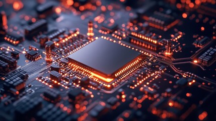 Fototapeta premium Sketch an electronic device with a nanoscale transistor that allows for significantly faster processing speeds