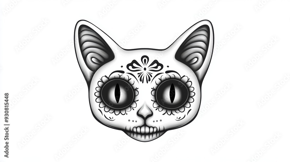 Poster a cat with a skeleton face and a cross on its head