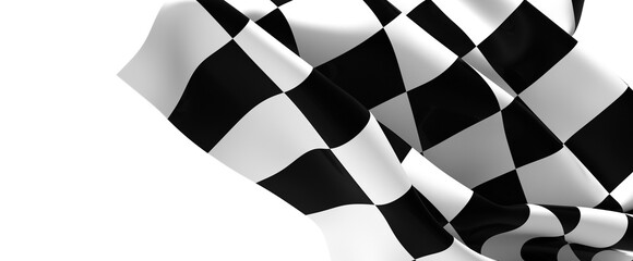 Wavy racing checkered flag with diagonal folds. Realistic 3d render