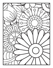 Coloring pages for children and adults. Blooming garden illustration hand drawing. Flower pattern in black and white for adult coloring book. Zentangle art drawing pattern. 