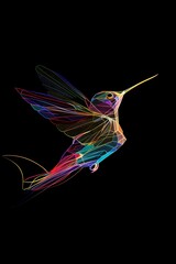Obraz premium A colorful hummingbird in the style of vector illustration on a black background