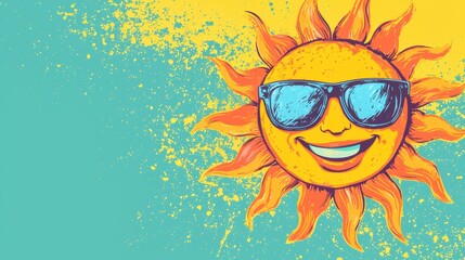 Smiling Sun with Sunglasses and Splashes of Color