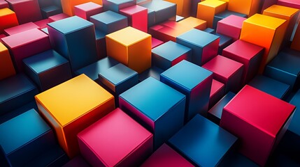 Fototapeta premium A vibrant arrangement of colorful 3D cubes creating an abstract geometric pattern.