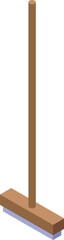 Cleaning brush with wooden handle standing isometrically on white background
