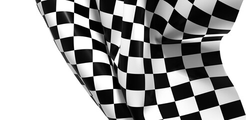 Wavy racing checkered flag with diagonal folds. Realistic 3d render