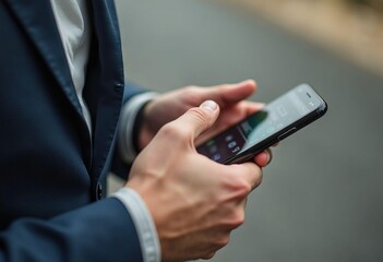 Hands Holding Smartphone in Formal Attire