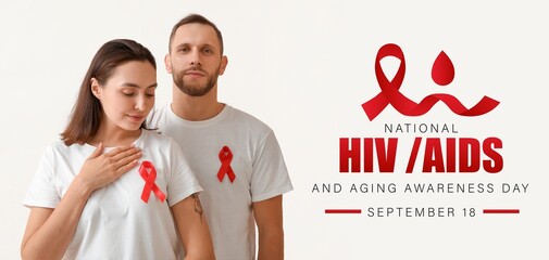 Banner for National HIV AIDS and Aging Awareness Day with young couple