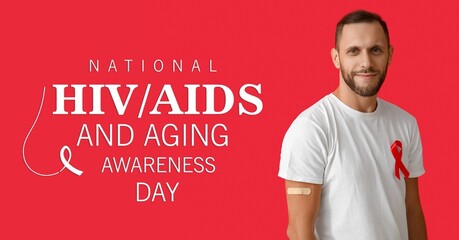 Banner for National HIV AIDS and Aging Awareness Day with young man