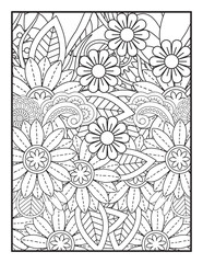 Adult coloring book. Black and white flower pattern for adult coloring book. Flower pattern in black and white for adult coloring book.