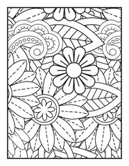 Beautiful drawing with patterns and small details.. Flower coloring, Hand drawn coloring page for kids and adults. Potted plant, roses. 