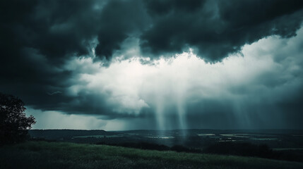 Obraz premium Rays_of_Light_Piercing_Through_Dark_Clouds_in_Nature_Scene.